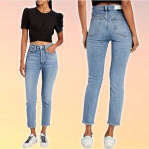 RE/DONE 90's High Rise Ankle Crop Jean Light Indigo Wash Size 27
